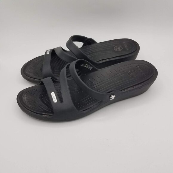 Crocs Patricia Mini Wedge Black Women's Size 9 Strappy Slip On Sandals 10386 - Picture 1 of 7